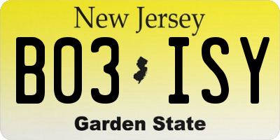 NJ license plate B03ISY