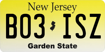 NJ license plate B03ISZ