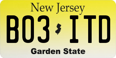 NJ license plate B03ITD