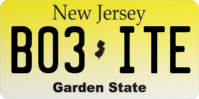 NJ license plate B03ITE