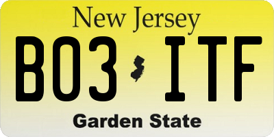 NJ license plate B03ITF