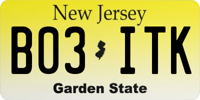 NJ license plate B03ITK