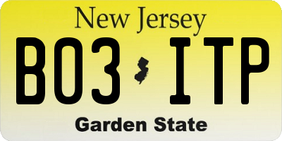 NJ license plate B03ITP