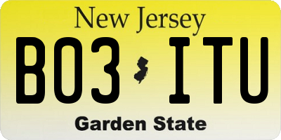 NJ license plate B03ITU