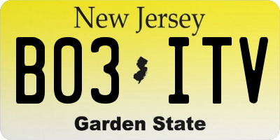 NJ license plate B03ITV
