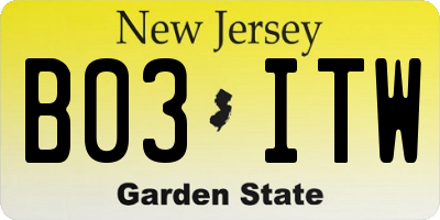 NJ license plate B03ITW