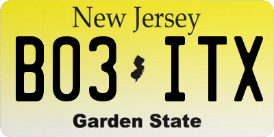 NJ license plate B03ITX