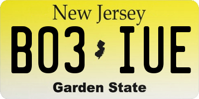 NJ license plate B03IUE