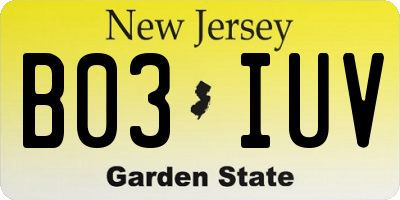 NJ license plate B03IUV