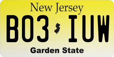 NJ license plate B03IUW