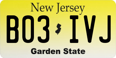 NJ license plate B03IVJ