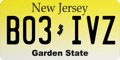 NJ license plate B03IVZ