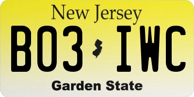 NJ license plate B03IWC