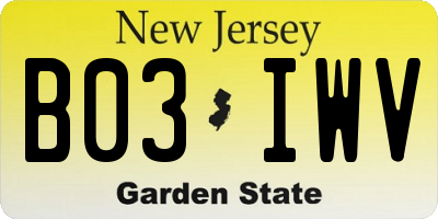 NJ license plate B03IWV