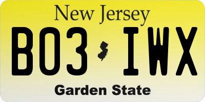 NJ license plate B03IWX
