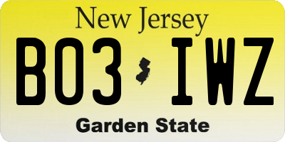 NJ license plate B03IWZ