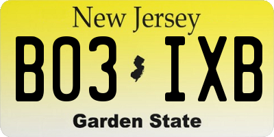 NJ license plate B03IXB