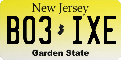 NJ license plate B03IXE