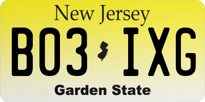 NJ license plate B03IXG