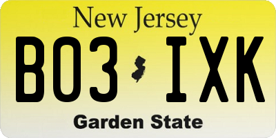 NJ license plate B03IXK
