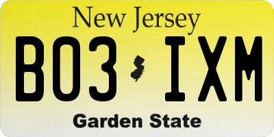 NJ license plate B03IXM