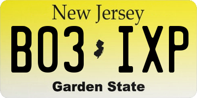 NJ license plate B03IXP