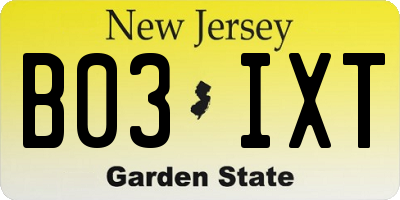 NJ license plate B03IXT
