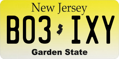 NJ license plate B03IXY