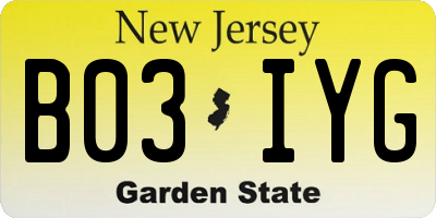 NJ license plate B03IYG
