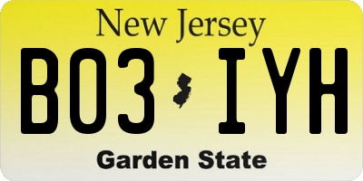 NJ license plate B03IYH