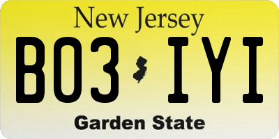 NJ license plate B03IYI