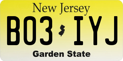 NJ license plate B03IYJ