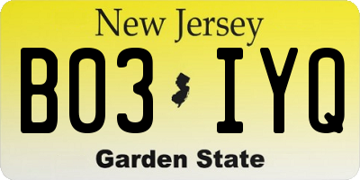 NJ license plate B03IYQ