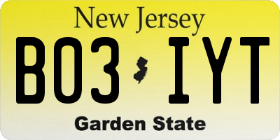 NJ license plate B03IYT