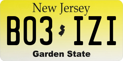 NJ license plate B03IZI