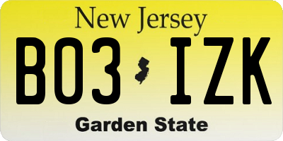 NJ license plate B03IZK