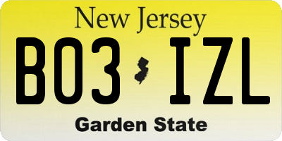 NJ license plate B03IZL