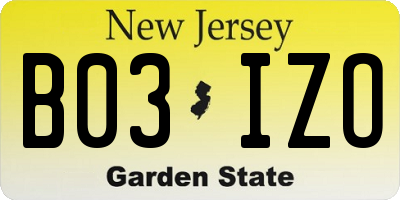 NJ license plate B03IZO