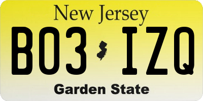 NJ license plate B03IZQ