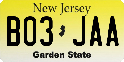 NJ license plate B03JAA