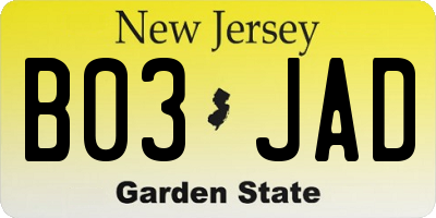NJ license plate B03JAD