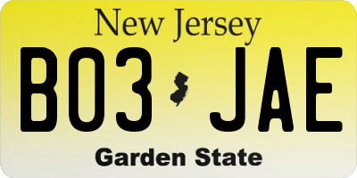 NJ license plate B03JAE