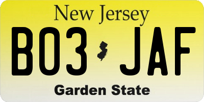 NJ license plate B03JAF
