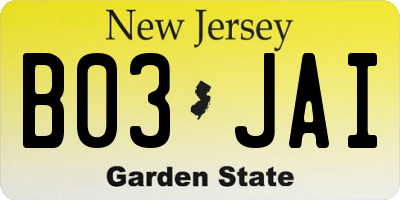 NJ license plate B03JAI