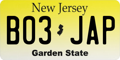 NJ license plate B03JAP