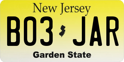 NJ license plate B03JAR