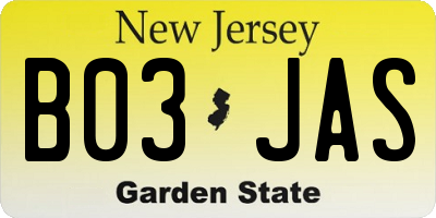 NJ license plate B03JAS