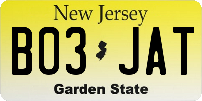 NJ license plate B03JAT
