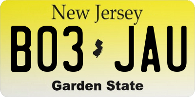 NJ license plate B03JAU