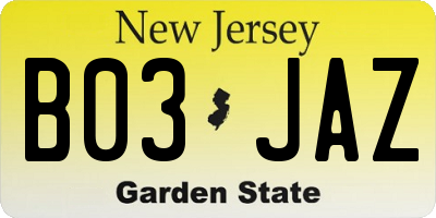 NJ license plate B03JAZ